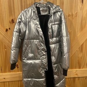 Metallic Silver Women's Puffer Coat